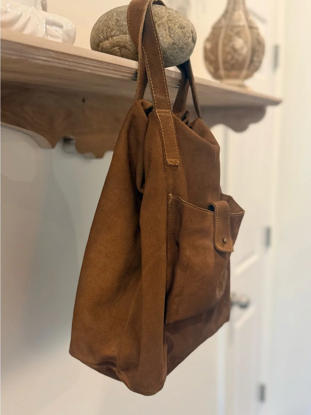 Free People Convertible Distressed Suede Tote Crossbody Backpack Brown